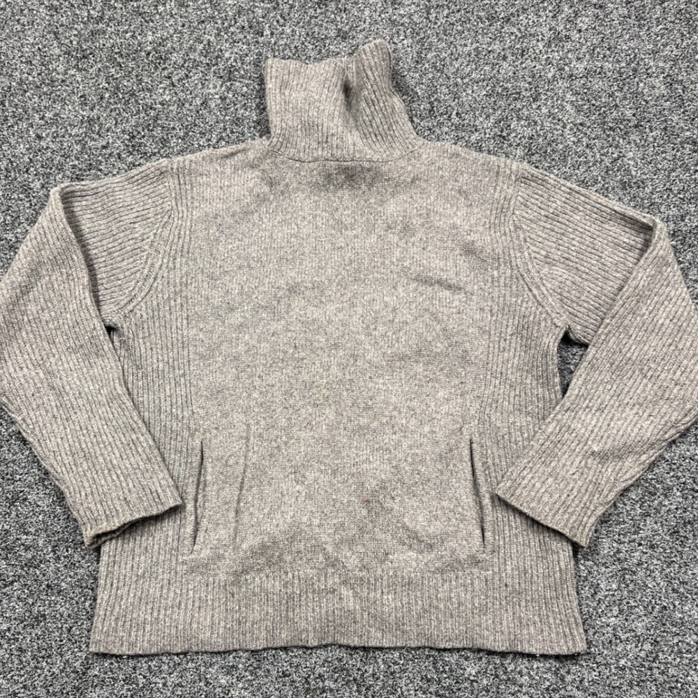 Guide Series Gray Lambs Wool Blend Ribbed Turtleneck Sweater Size L Pockets